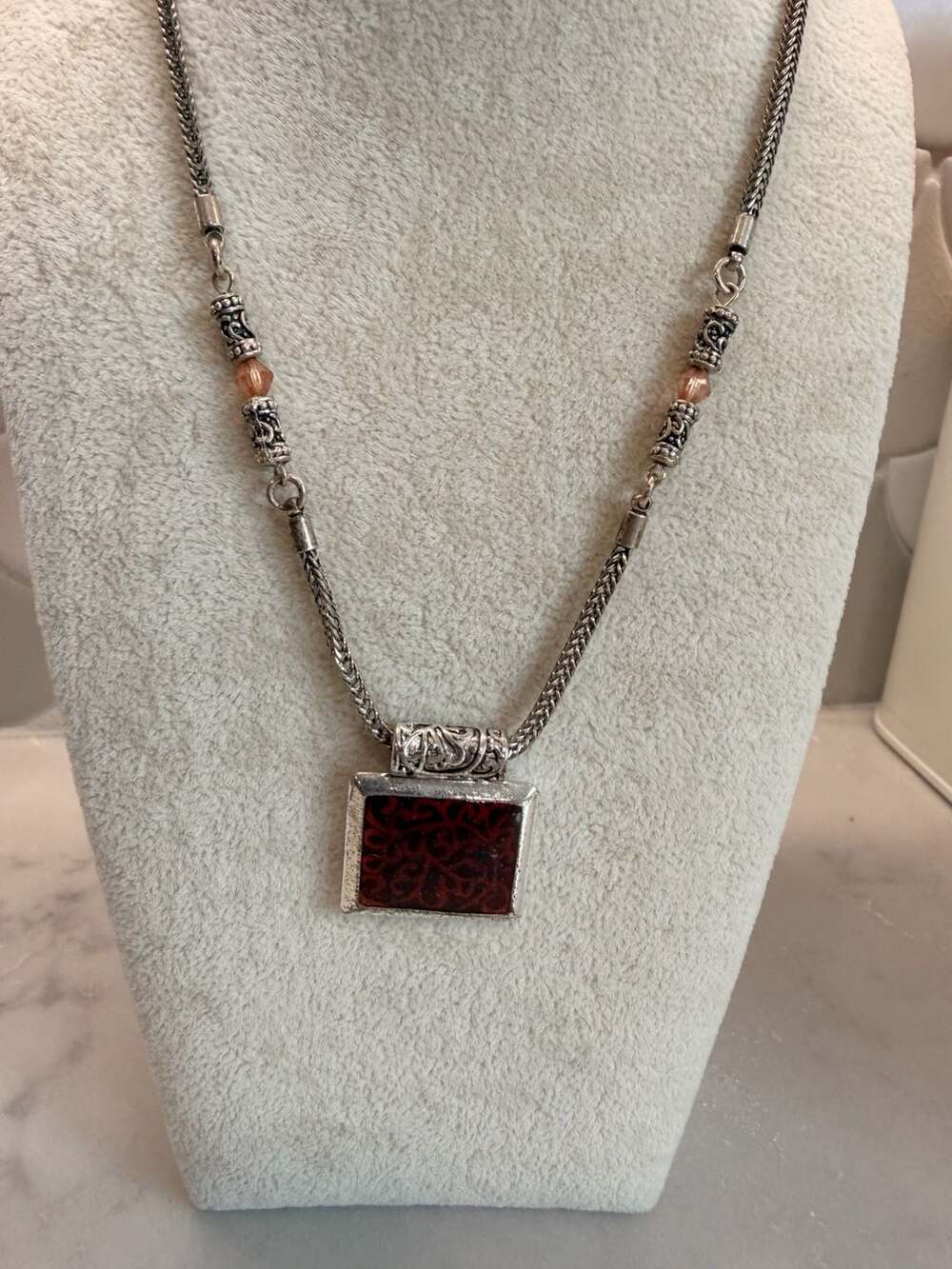 Premier Designs Tigress Retired Silver-Tone Square Pendant Necklace